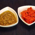 Salsa al pesto verde y pesto rosso